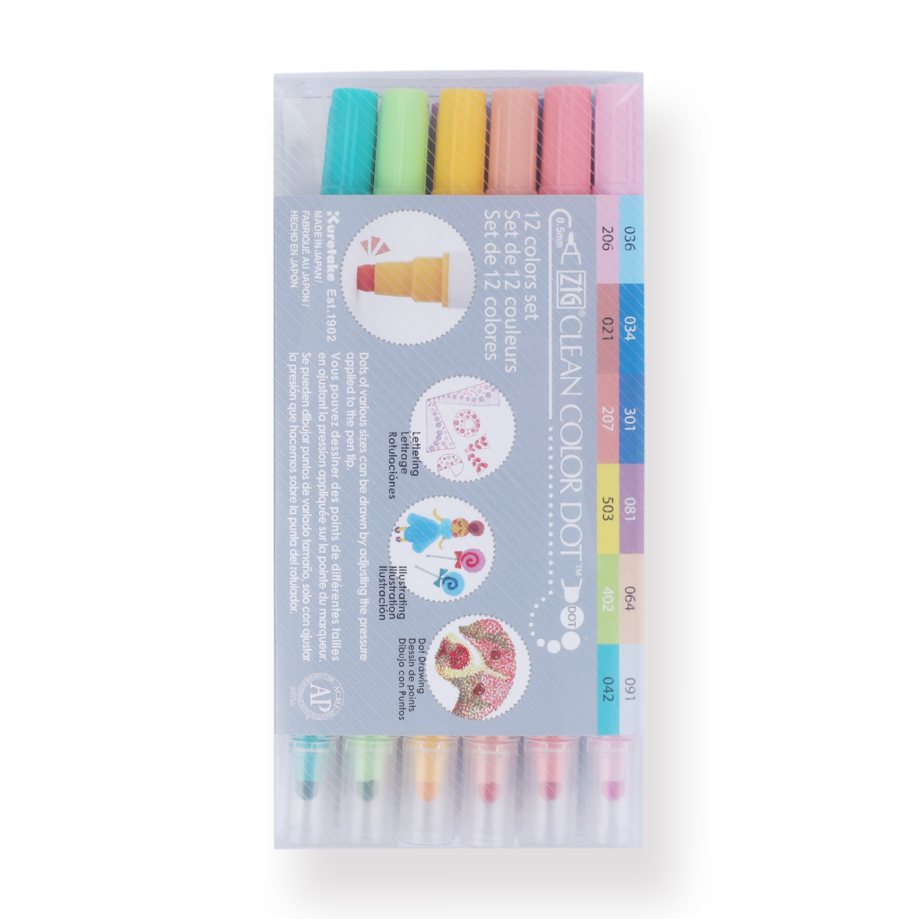 Kuretake ZIG Clean Color Dot Double-Sided Marker - 12 Color Set - Stationery Pal
