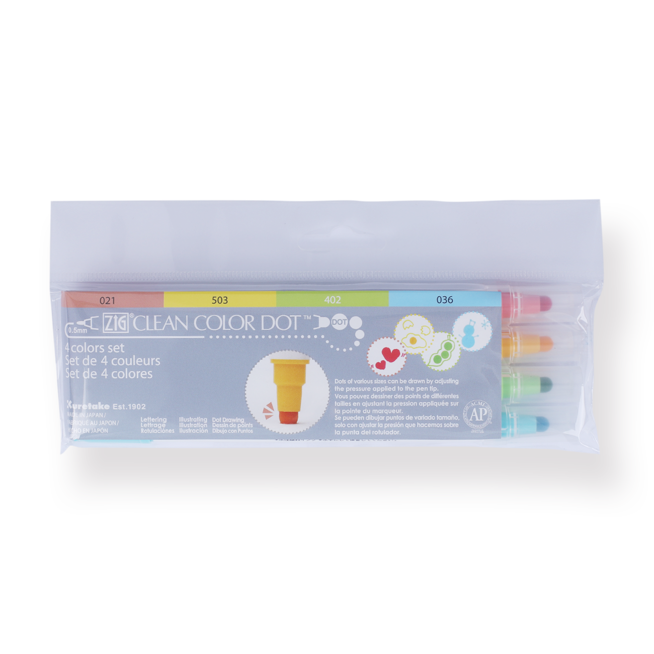 Kuretake ZIG Clean Color Dot Double-Sided Marker - 4 Color Set - Stationery Pal